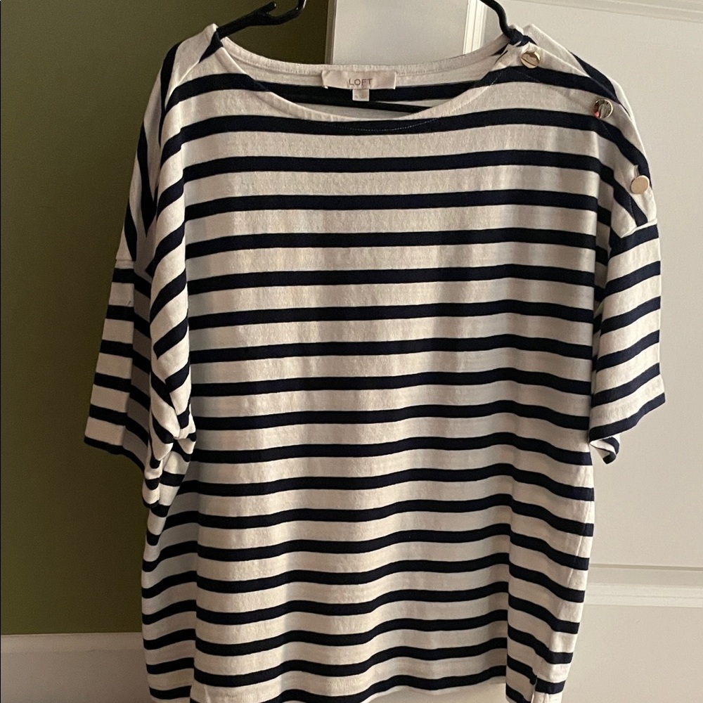 LOFT. Black  and White Striped Short Sleeve Tee worn